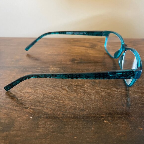 Foster Grant Blue Teal Floral Pattern Rectangular Eyeglass Frames Only 53-16-144 - Picture 8 of 8